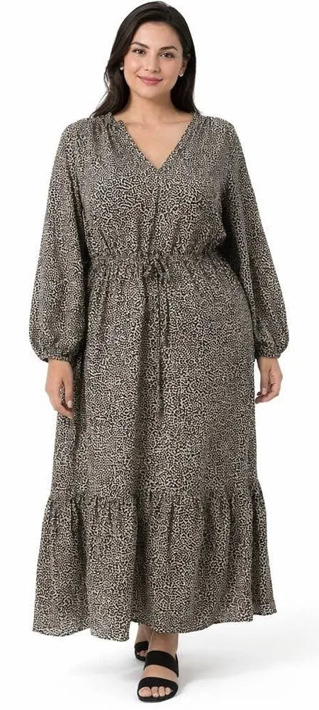 Animal Print Vneck Balloon Sleeve Maxi Dress by a New day - L