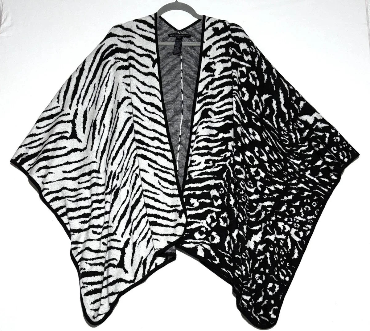 WHBM Mixed Zebra Print Poncho Wrap Cashmere/Wool Blend - OSFM