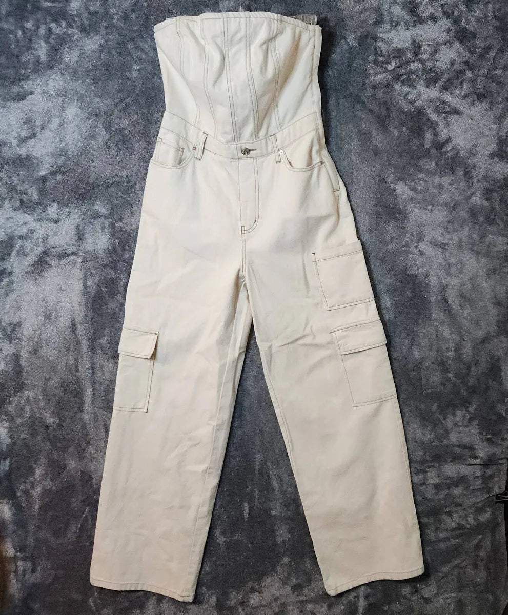 Beige Denim Wild Fable Strapless Jumpsuit - XL