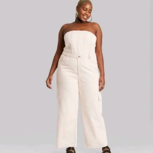Beige Denim Wild Fable Strapless Jumpsuit - XL