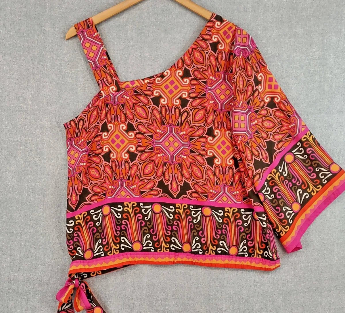 Chico's Multi-color Boho Style One Shoulder Top - 2 (Large)