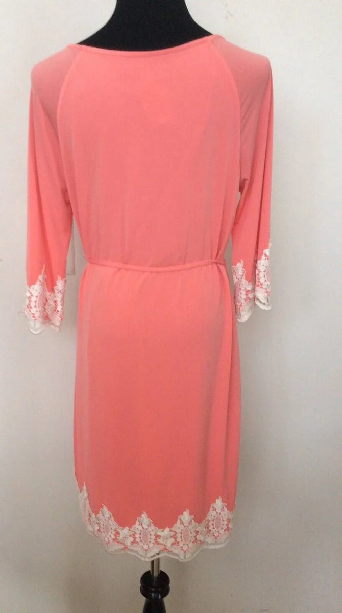 NWT Cato Salmon 3/4 Sleeve Dress with Lace Hem and Belt - 18/20
