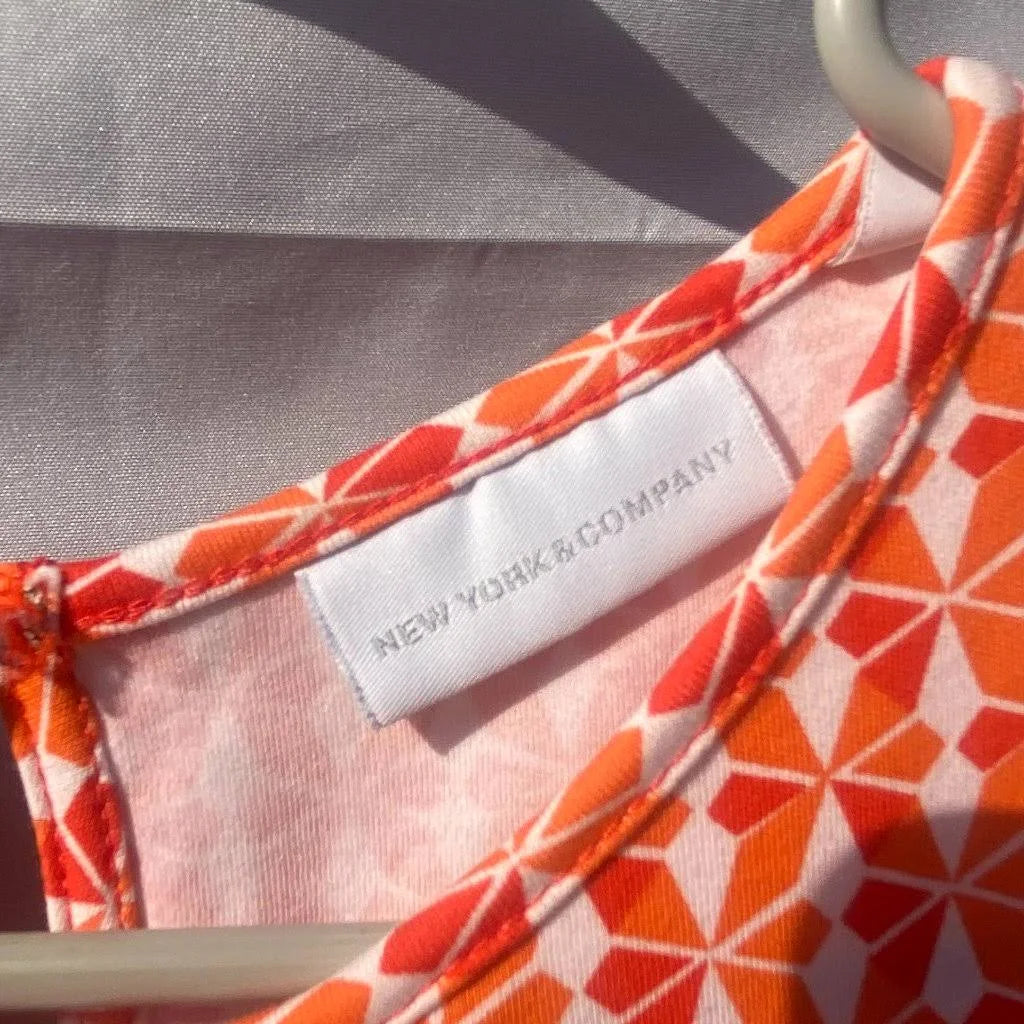 NWT New York & Company Orange and White Geometric Print Dress - M