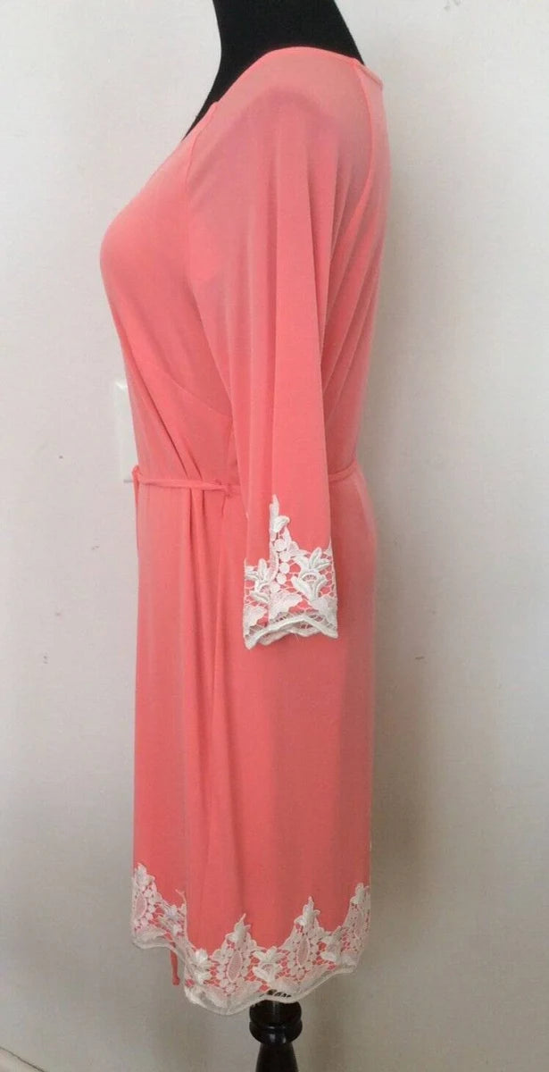 NWT Cato Salmon 3/4 Sleeve Dress with Lace Hem and Belt - 18/20
