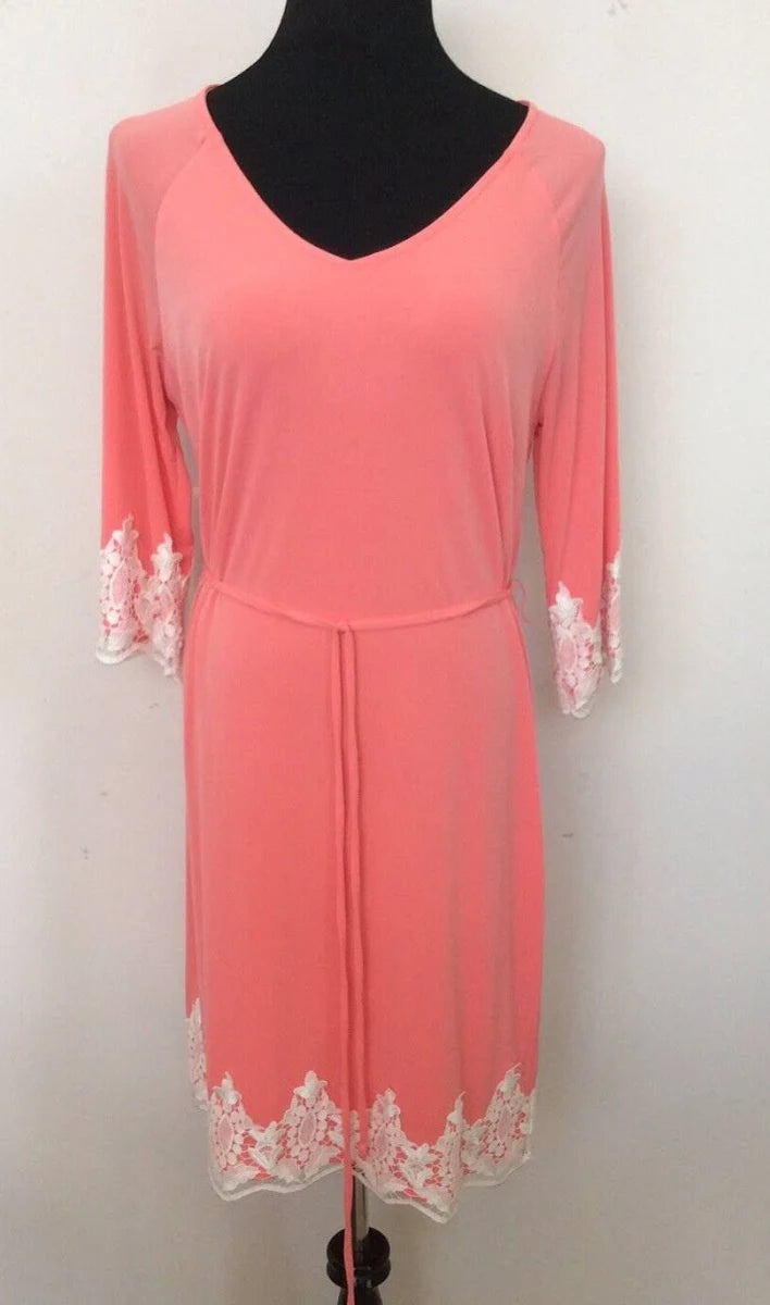 NWT Cato Salmon 3/4 Sleeve Dress with Lace Hem and Belt - 18/20