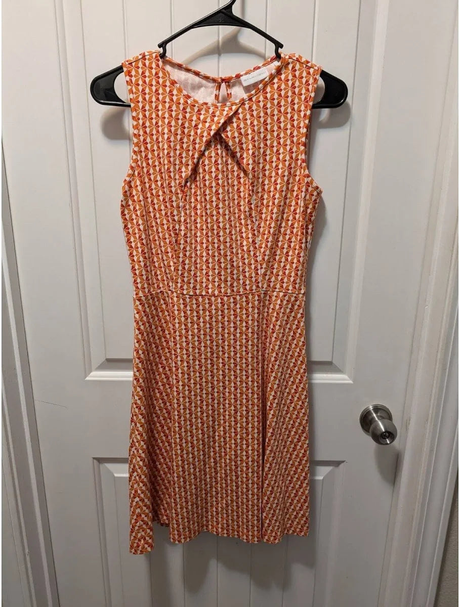 NWT New York & Company Orange and White Geometric Print Dress - M