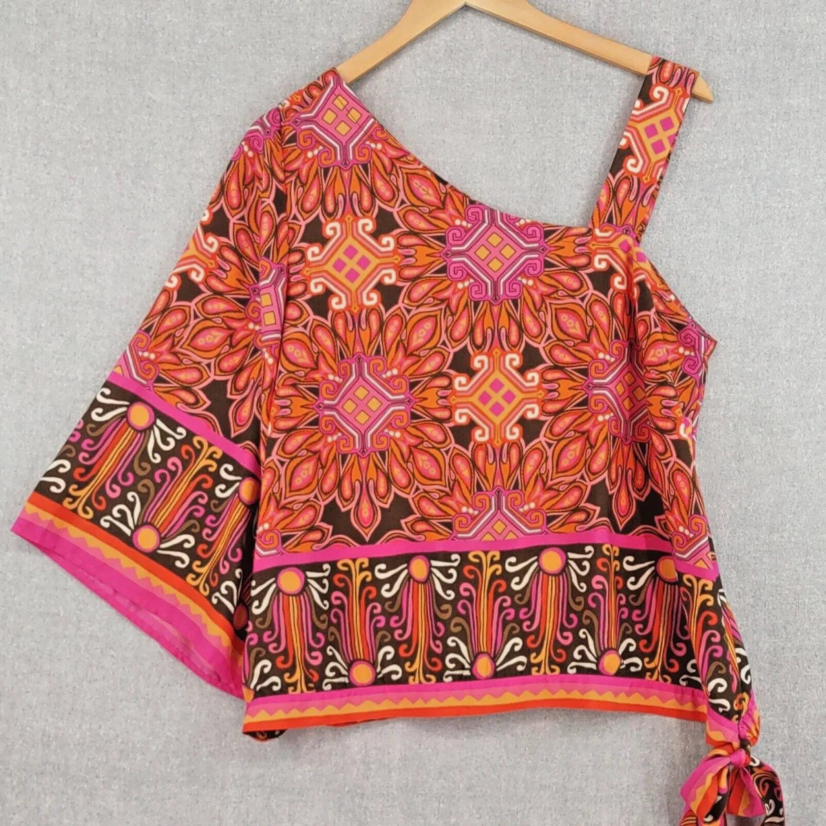 Chico's Multi-color Boho Style One Shoulder Top - 2 (Large)