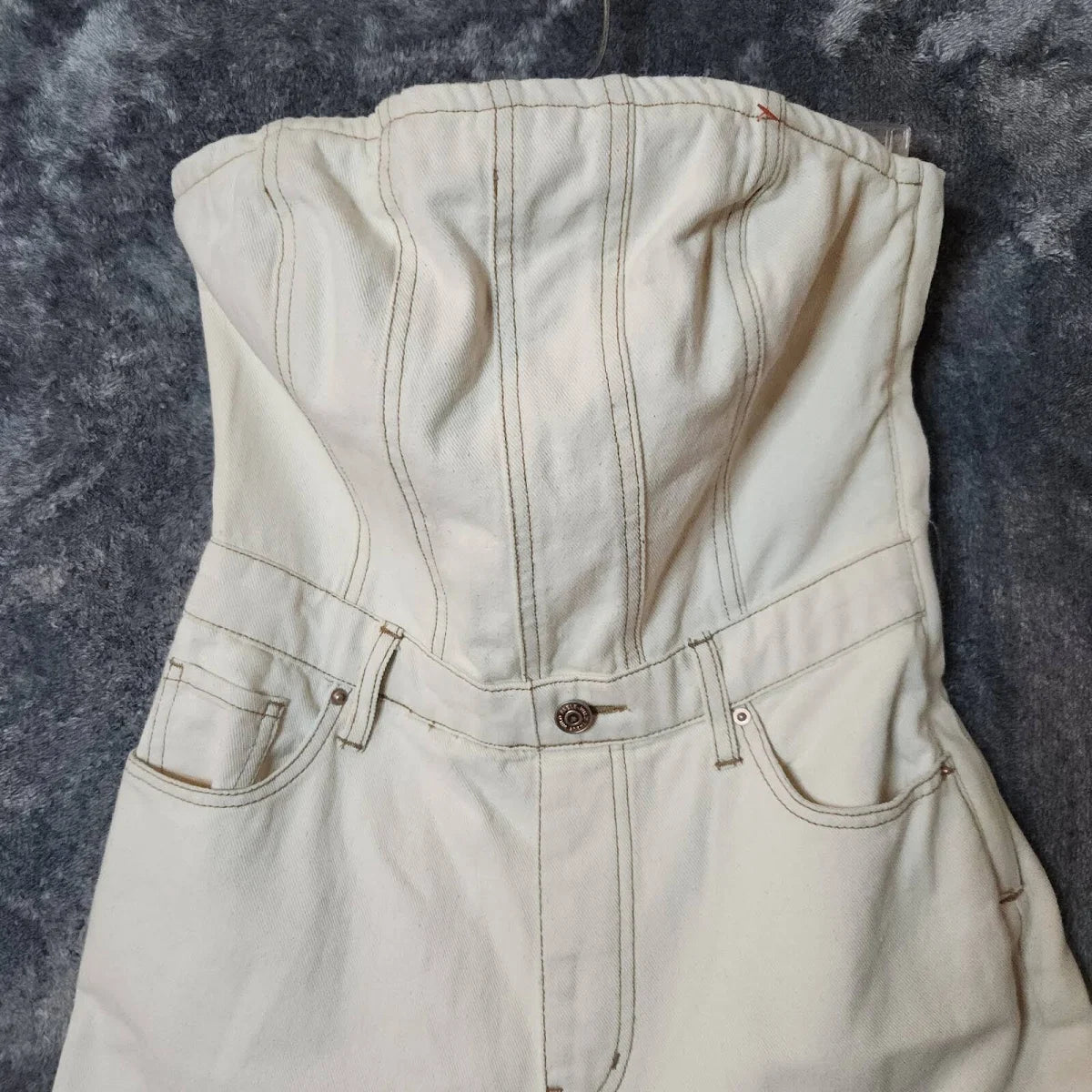 Beige Denim Wild Fable Strapless Jumpsuit - XL