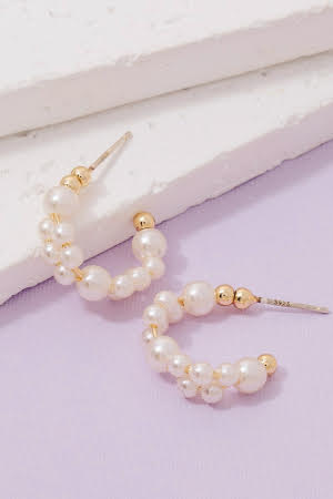 Gold Dipped Pearl Beaded Hoop Earrings